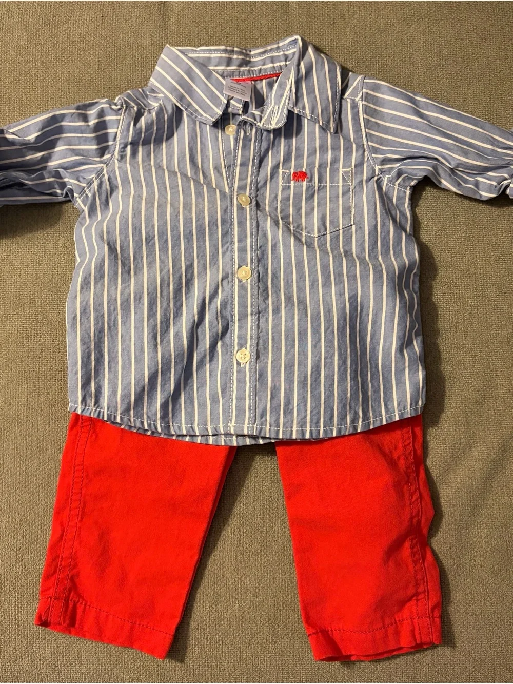Carter's Blue & White Striped Button-Down with Red Detail